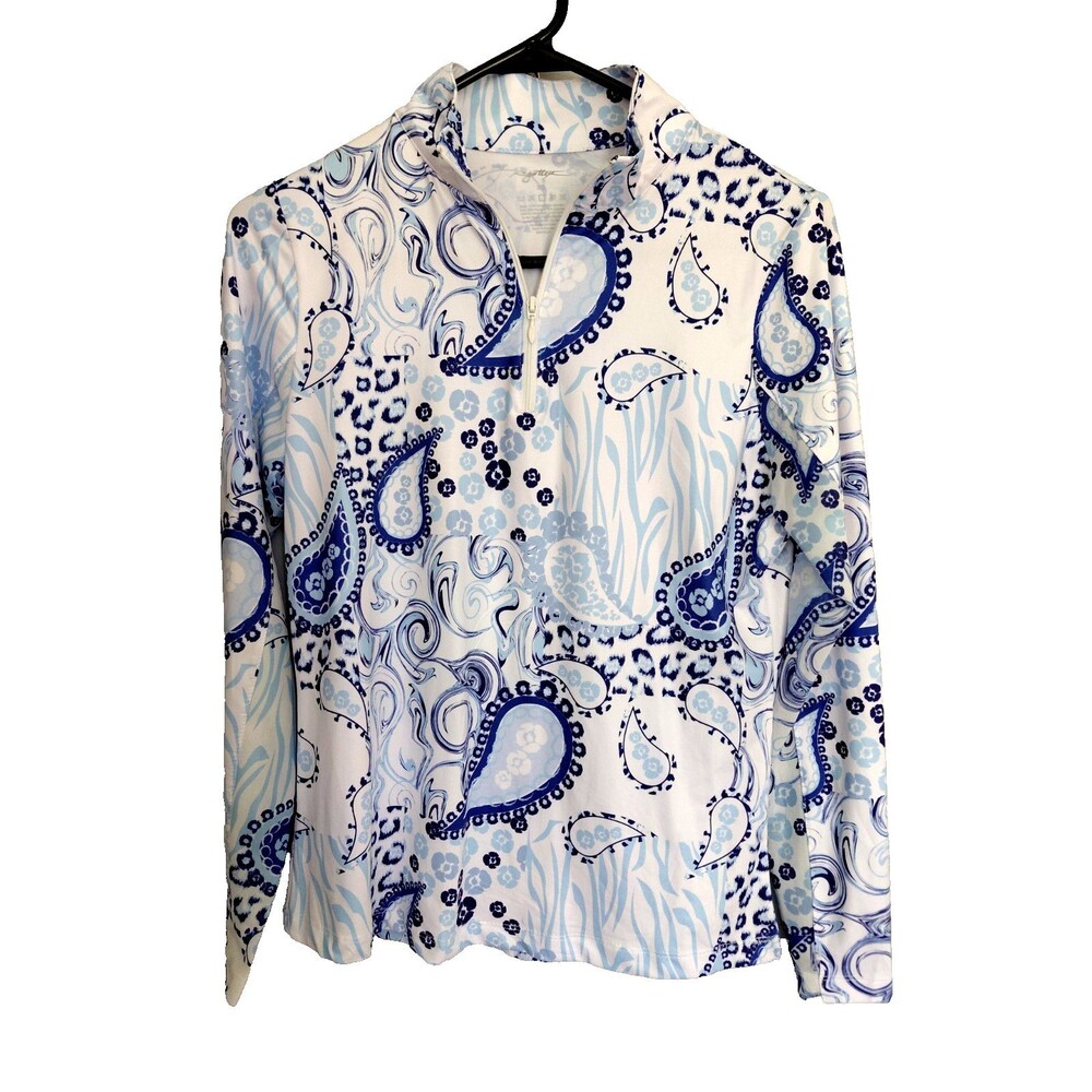 Gottex Long Sleeve Womens Shirt Sz XS Mesh Underarms Paisley Golf Sports